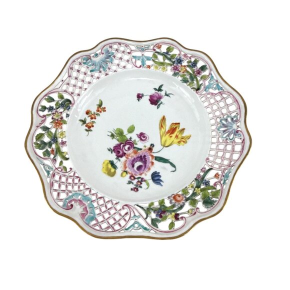 Herend Hungary 10" Reticulated Plate Hand Painted Floral #1856 Vintage Porcelain - Picture 4 of 13
